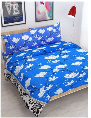 Twinkle Star's 140 TC Polycotton Double Printed Flat Bedsheet(Pack of 1, Blue)