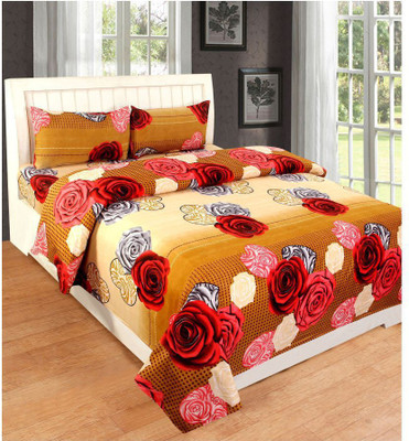 GEE FAB 140 TC Polycotton Double Printed Flat Bedsheet(Pack of 1, Gold)