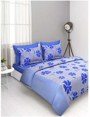 GEE FAB 140 TC Polycotton Double Printed Flat Bedsheet(Pack of 1, Blue)