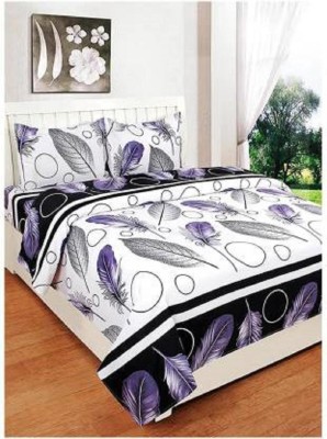 Twinkle Star's 140 TC Polycotton Double Printed Flat Bedsheet(Pack of 1, White)