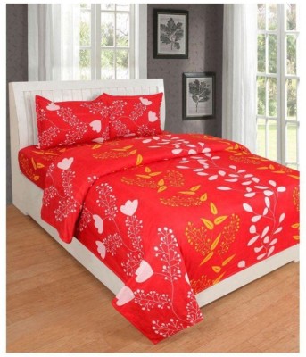 Twinkle Star's 140 TC Polycotton Double Printed Flat Bedsheet(Pack of 1, Red)