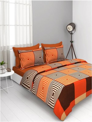 Twinkle Star's 140 TC Polycotton Double Printed Flat Bedsheet(Pack of 1, Orange)
