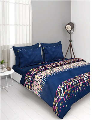 GEE FAB 140 TC Polycotton Double Printed Flat Bedsheet(Pack of 1, Blue)