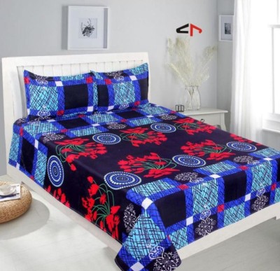 Twinkle Star's 140 TC Polycotton Double Printed Flat Bedsheet(Pack of 1, Blue)