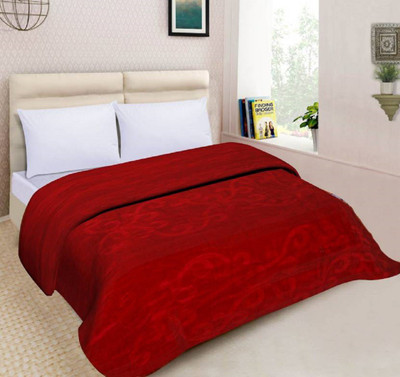 Oshano Solid Double Comforter for  Heavy Winter(Polyester, Red)
