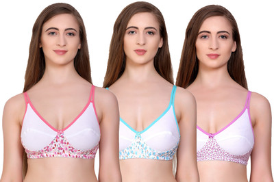 Prynkx by Prynkx Women' Seamless Bra with White Floral Printed Design Combo Pack Set of 3 Women T-Shirt Non Padded Bra(Pink, Purple, Light Blue)