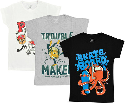 STAKOO Boys Printed Cotton Blend Regular T Shirt(Multicolor, Pack of 3)