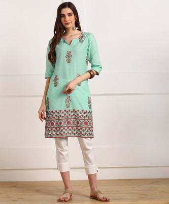 Biba Women Floral Print Straight KurtaBlue