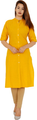 Rimeline Women Solid Straight Kurta(Yellow)