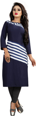 KROOZ Women Striped Straight Kurta(Blue)
