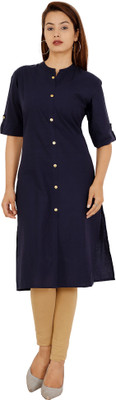 MISREE Women Solid Straight Kurta(Dark Blue)