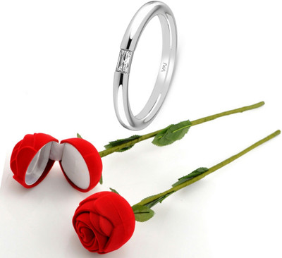 VIGHNAHARTA Scented Rose Box with Valentine's Day Stylish Ring for Women and Girls [Pack of- 1 Ring and 1 Scented Rose Box] Alloy Crystal, Cubic Zirconia Silver Plated Ring