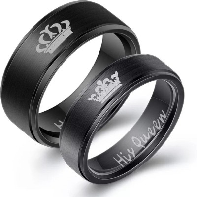 impression 2PCS Her King His Queen Black Titanium Stainless Steel Couple Rings Stainless Steel Black Silver Plated Ring Set Stainless Steel Titanium Plated Ring Set