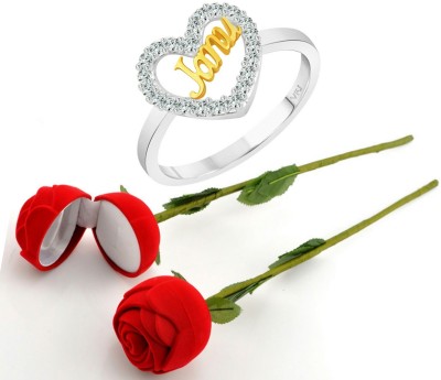 VIGHNAHARTA Scented Rose Box with Valentine's Day Stylish Ring for Women and Girls [Pack of- 1 Ring and 1 Scented Rose Box] Alloy Crystal, Cubic Zirconia Silver Plated Ring