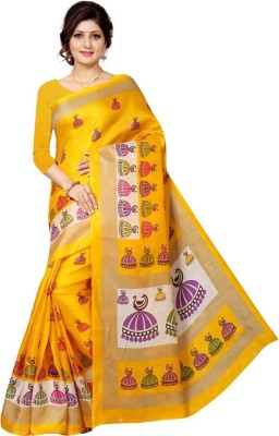 SVB Sarees Printed Bollywood Pure Silk Saree(Yellow)