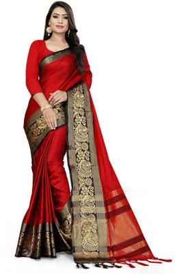 Grubstaker Printed Bollywood Art Silk Saree(Red)