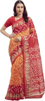 Saadhvi Printed Bollywood Art Silk Saree(Red, Yellow)