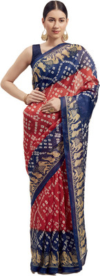 Divastri Solid/Plain Bollywood Georgette Saree(Dark Blue, Red)
