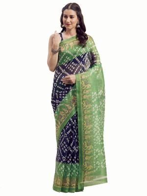 Divastri Solid/Plain Bollywood Georgette Saree(Dark Blue, Green)