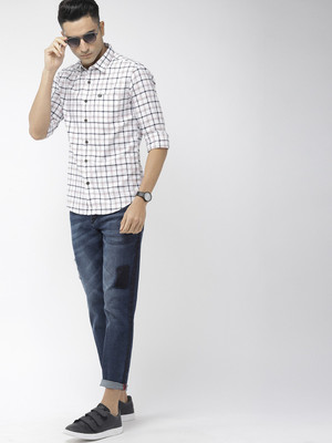 The Indian Garage Co. Men Checkered Casual White Shirt