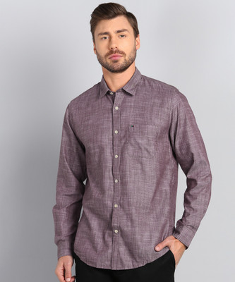 PETER ENGLAND Men Self Design Casual Purple Shirt