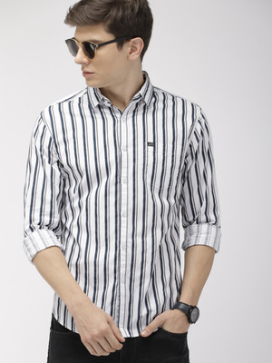 The Indian Garage Co. Men Striped Casual White Shirt