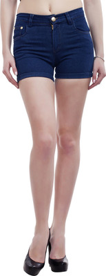 PepTrends Solid Women Denim Blue Denim Shorts