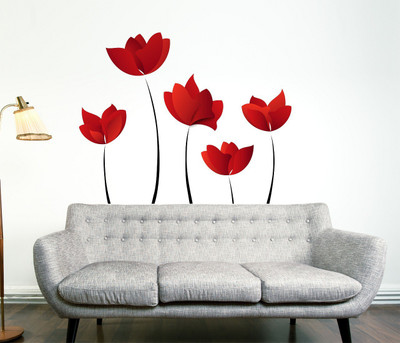 Wallzone 90 cm Red Flowers Removable Sticker(Pack of 1)