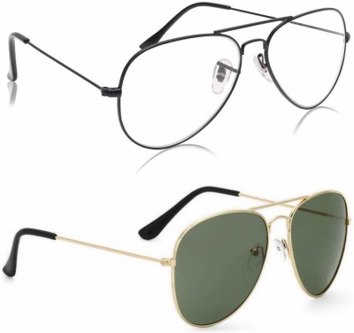 DAHAAZIL Aviator Sunglasses(For Men & Women, Clear, Green)