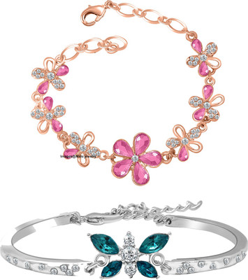 Oviya Alloy Crystal Rhodium Bracelet Set(Pack of 2)