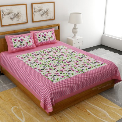Bombay Spreads 120 TC Cotton Double 3D Printed Flat Bedsheet(Pack of 1, Pink)