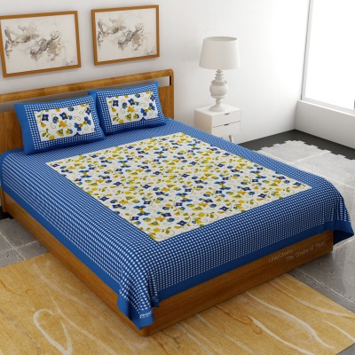 Bombay Spreads 120 TC Cotton Double 3D Printed Flat Bedsheet(Pack of 1, Blue)