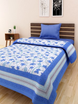 Unique Choice 120 TC Cotton Single Printed Flat Bedsheet(Pack of 1, Blue)