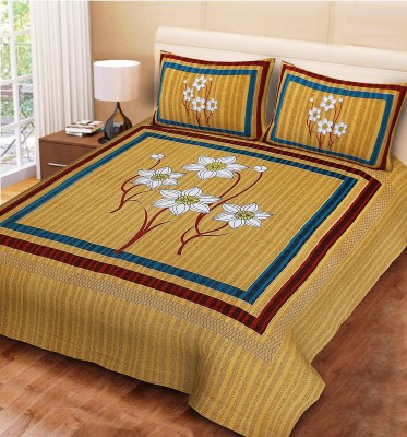 KOUNDAL 150 TC Cotton Double Floral Flat Bedsheet(Pack of 1, Yellow)