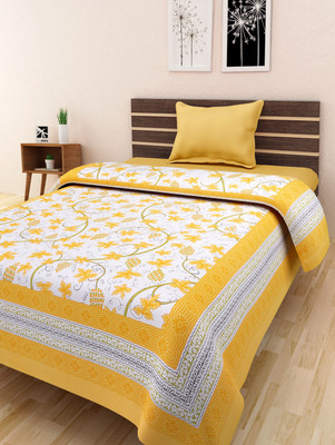 Unique Choice 120 TC Cotton Single Printed Flat Bedsheet(Pack of 1, Yellow)