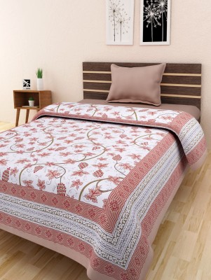 Rangun 144 TC Cotton Single Printed Flat Bedsheet(Pack of 1, Brown)