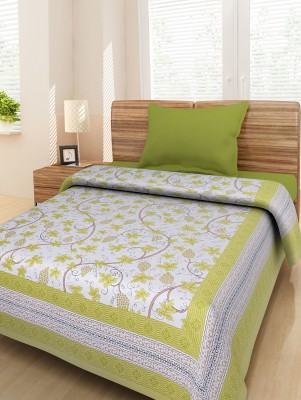 Rangun 144 TC Cotton Single Printed Flat Bedsheet(Pack of 1, Green)