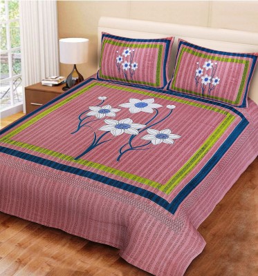 KOUNDAL 150 TC Cotton Double Floral Flat Bedsheet(Pack of 1, Pink)