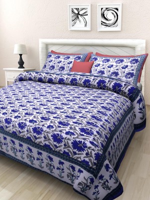 Texstylers 144 TC Cotton Double Jaipuri Prints Flat Bedsheet(Pack of 1, Blue)