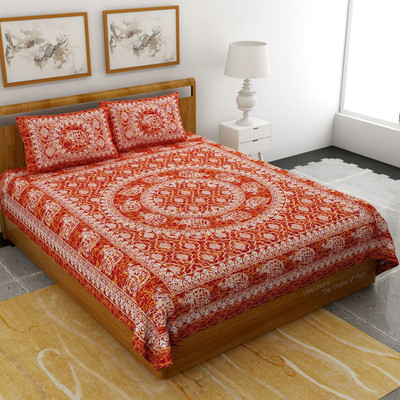 Bombay Spreads 120 TC Cotton Double Printed Flat Bedsheet(Pack of 1, Red)