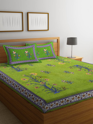 UNIQCHOICE 120 TC Cotton Double Printed Flat Bedsheet(Pack of 1, Green)