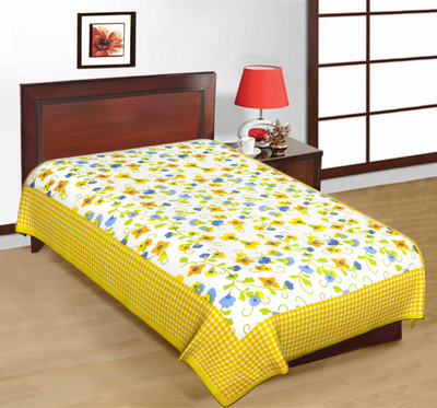Raj Laxmi Cotton Single Flat 120 TC Printed Bedsheet(Pack of 1, Yellow)
