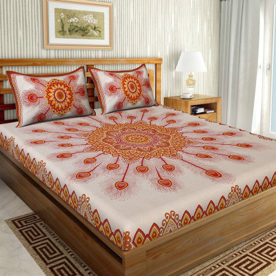 UNIQCHOICE 104 TC Cotton Double Printed Flat Bedsheet(Pack of 1, Red)