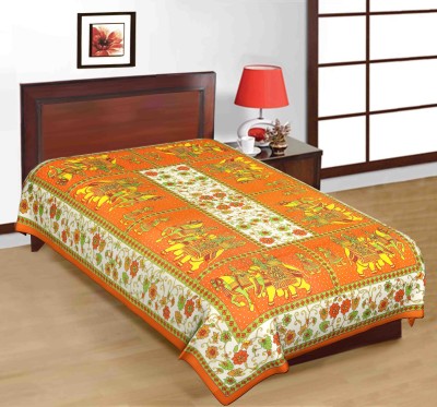 Rangun 120 TC Cotton Single Floral Flat Bedsheet(Pack of 1, Orange)