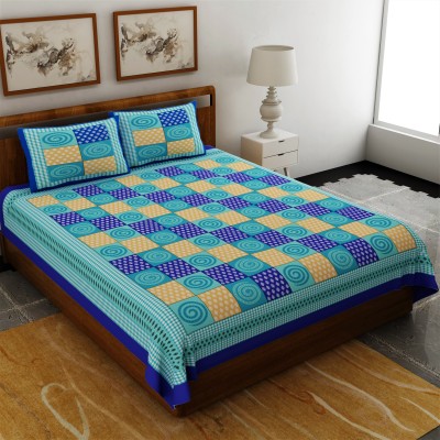 UNIQCHOICE 120 TC Cotton Double Geometric Flat Bedsheet(Pack of 1, Blue)