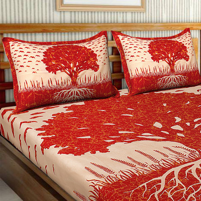 Bombay Spreads 120 TC Cotton Double Self Design Flat Bedsheet(Pack of 1, Red)