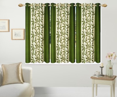 Stella Creations 154 cm (5 ft) Polyester Semi Transparent Window Curtain (Pack Of 3)(Printed, Green)