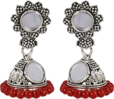 SILVER SHINE Silver Shine Lovely Red Mirror with Beads Jhumki Earrings Alloy Jhumki Earring