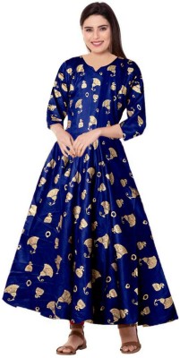 Khushi Print Women Printed Anarkali Kurta(Dark Blue)