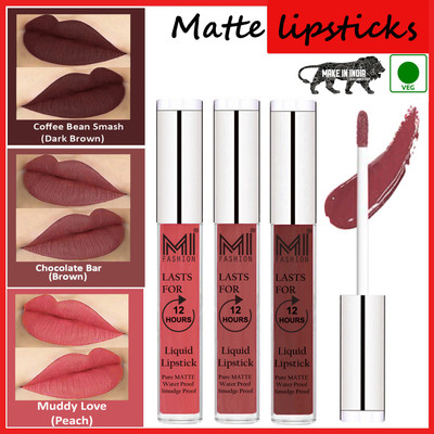MI FASHION Lipsticks Matte Liquid Matte Made in India Vegan Code no 821(Peach,Brown,Coffee, 9 ml)